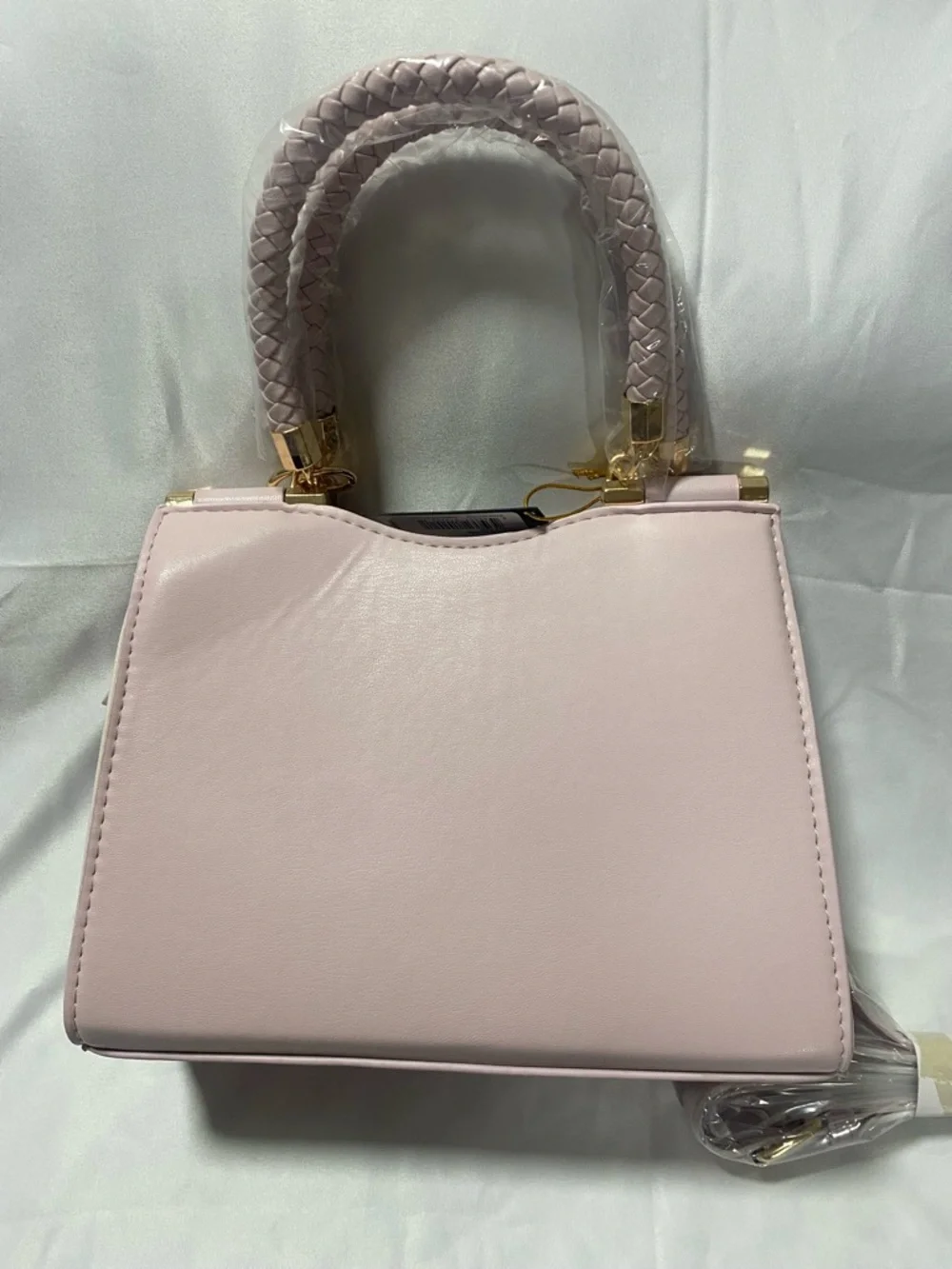 2B Bebe Pale Pink Woven Satchel with Gold Hardware